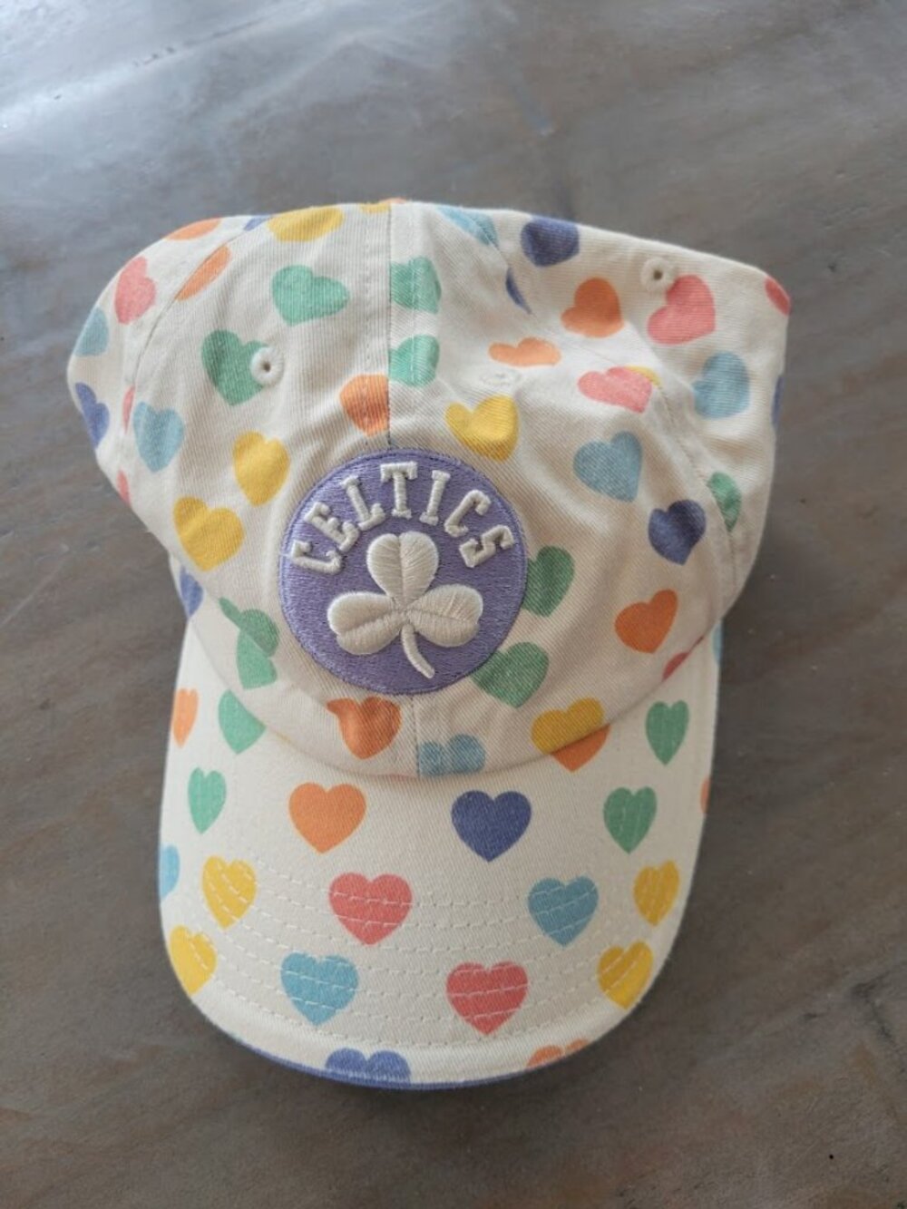 Celtics Baseball Cap, White with multi-colored Hearts